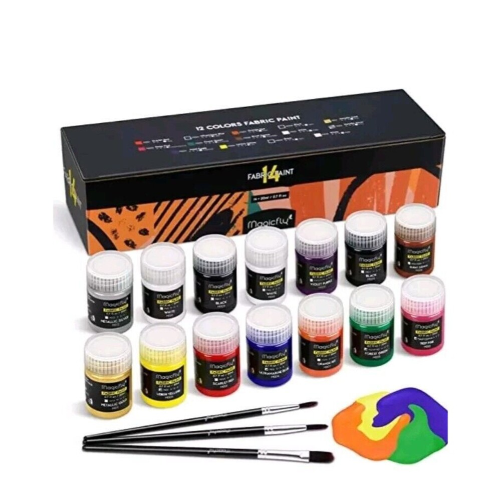 MagicFly Fabric Paint 12 Colors Permanent DIY Textile Design Arts Premium Kit